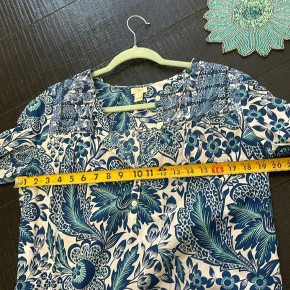 J. Crew Embroidered Long Sleeve Blouse 100% Cotton Blue Floral Top size S - Picture 9 of 10